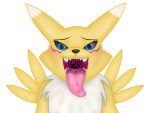  4:3 absurd_res alpha_channel blue_eyes blush digimon digimon_(species) drooling emu34b female fur hi_res mammal mouth_shot renamon saliva sharp_teeth solo teeth tongue tongue_out vector yellow_fur 