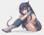  1girl :d arm_warmers bangs blue_hair blue_legwear boots breasts bright_pupils dark_blue_hair demon_girl demon_horns demon_tail fang full_body heart highres horns legs_together looking_at_viewer medium_breasts okbnkn open_mouth original over-kneehighs panties pink_pupils red_eyes shadow short_sleeves simple_background sitting smile solo straight_hair tail thighhighs underwear white_background white_footwear white_panties 