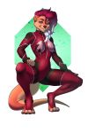  2019 4_toes 5_fingers anthro breasts clothed clothing digital_media_(artwork) female hair hi_res looking_at_viewer lutrine mammal mustelid rayley red_eyes red_hair simple_background smile solo standing toes 
