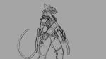  16:9 2018 4k absurd_res anthro armor breasts chest_tuft female grey_background headgear helmet hi_res mammal melee_weapon monochrome murid murine naturally_censored nipples pauldron portrait rat rodent simple_background sketch snout solo standing thick_thighs three-quarter_portrait tuft watsup weapon 