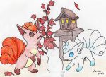  2019 alolan_vulpix ambiguous_gender blue_eyes duo fur hi_res looking_down mammal maple mensen mensen_(artist) multi_tail nintendo open_mouth paws pok&eacute;mon pok&eacute;mon_(species) regional_variant signature simple_background snow video_games vulpix white_background white_fur worried 