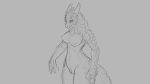  16:9 2019 anthro breasts dragon female grey_background horn monochrome navel nipples nude portrait pussy simple_background sketch solo thick_thighs three-quarter_portrait watsup 