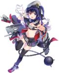  1girl :o azur_lane bandaged_hand bandages bandeau beret black_cape black_legwear black_neckwear black_ribbon black_skirt blue_eyes blue_hair blush breasts cape chain cleavage explosive frilled_skirt frills hand_up hat hat_ornament heterochromia iron_cross leg_up long_hair looking_at_viewer machinery medium_breasts midriff mine_(weapon) miniskirt navel necktie official_art ohara_tometa one_side_up open_mouth outstretched_arm panties pantyshot pentagram pleated_skirt red_eyes ribbon shoes skirt solo stomach thighhighs torpedo torpedo_launcher transparent_background turret underwear v-shaped_eyebrows white_panties wing_collar wrist_cuffs z36_(azur_lane) 
