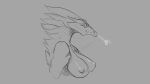  16:9 2018 4k absurd_res anthro big_breasts breasts breath bust_portrait dragon female grey_background hi_res monochrome nipples nude portrait simple_background sketch solo watsup 