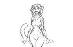  2018 absurd_res anthro breasts chest_tuft cute_fangs domestic_cat felid feline felis female hair hi_res mammal monochrome multi_nipple nipples nude open_mouth portrait pussy simple_background sketch smile solo three-quarter_portrait tuft watsup white_background 