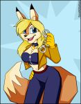  2019 anthro big_tail blonde_hair blue_background blue_eyes canid canine clothed clothing collar crossover eyelashes female fox fur gloves hair handcuffs jacket mammal orange_fur shackles simple_background sly_cooper_(series) solo sony_corporation sony_interactive_entertainment sucker_punch_productions tagme topwear verona7881 video_games yellow_gloves 