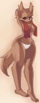  2013 anthro breasts brown_eyes brown_fur canid canine canis clothed clothing female fur hi_res mammal mrsk panties solo towel underwear wolf 