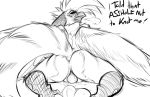  anthro anus avian beak breath butt dialogue egg english_text feathers female gryphon hair monochrome nude open_mouth oviposition pussy_juice rane simple_background solo text watsup white_background wings 