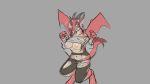  16:9 2018 4k absurd_res anthro breasts clothing digitigrade dragon female grey_background hi_res horn navel nipple_piercing nipples open_mouth piercing sabrith_ebonclaw simple_background sketch solo surprise sweat sweatdrop torn_clothing transformation watsup wings 