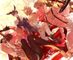  4boys ;d animal_ears belial_(granblue_fantasy) black_gloves black_hair brown_hair bunny_boy bunny_ears bunny_tail champagne_flute cleavage_cutout cup drinking_glass dutch_angle earrings fake_animal_ears fake_tail fishnet_pantyhose fishnets garter_straps gloves granblue_fantasy grin high_heels highres jewelry kneeling leotard lobelia_(granblue_fantasy) looking_at_viewer looking_back male_focus multiple_boys one_eye_closed open_mouth pantyhose picube525528 poker_chip siete smile stairs suspenders tail tray undercut vane_(granblue_fantasy) white_legwear 
