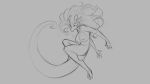  16:9 2019 anthro big_breasts breasts dragon female floating grey_background hair horn huge_breasts long_hair long_tail monochrome nipples nude simple_background sketch solo watsup 
