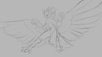  16:9 2019 anthro avian beak bird breasts feathers female grey_background monochrome navel nipples nude pussy simple_background sketch smile solo talons watsup wings 