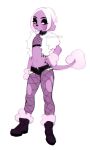  anthro boots bottomwear canid canine canis choker clothed clothing domestic_dog eyelashes eyeliner eyeshadow fishnet footwear frenky_hw fur girly hair half-closed_eyes hand_on_hip hi_res jacket legwear makeup male mammal navel poodle purple_fur remi_(frenky_hw) short_shorts shorts simple_background skimpy solo standing stockings topwear torn_clothing white_background white_hair 
