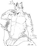  :3 abs absurd_res clothed clothing crown felid hi_res leopard male mammal muscular muscular_male navel one_eye_closed ose_(tas) pantherine pants pecs silvernatto tokyo_afterschool_summoners tongue topless underwear video_games wink 