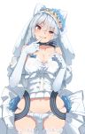  1girl animal_ears bow bridal_veil cat_ears choker commentary_request dress elbow_gloves girls_frontline gloves hair_between_eyes hair_bow katuo1129 long_hair looking_at_viewer red_eyes silver_hair thighhighs tokarev_(girls_frontline) veil 