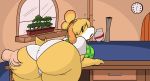  animal_crossing big_breasts big_butt breasts butt butt_grab canid canine canis clock clothing desk digital_media_(artwork) disembodied_hand domestic domestic_dog game_(disambiguation) grope hand_on_butt huge_butt inside isabelle_(animal_crossing) looking_back looking_surprised mammal masterj291 nintendo panties shih_tzu toy_dog underwear video_games wall_clock 