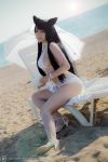  atago_(azur_lane) azur_lane beach bikini black_hair cosplay curvy highres long_hair photo swimsuit yoshinobi 