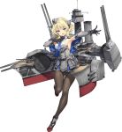  1girl antiaircraft_weapon armpits banned_artist black_legwear blonde_hair blue_dress breasts cannon capelet colorado_(kantai_collection) dress hand_on_own_chest kantai_collection machinery necktie official_art pantyhose paseri short_hair sideboob turret 