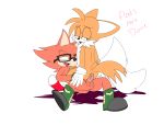  2018 absurd_res anal anthro anus balls custom_character_(sonic_forces) duo eyewear glasses hi_res male male/male miles_prower penis sonic_(series) sonic_forces tails_(disambiguation) vellvetfoxie 