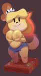  ambiguous_fluids animal_crossing anthro big_breasts breasts clothed clothing female hi_res huge_breasts isabelle_(animal_crossing) nintendo nipples short_stack sixsidesofmyhead solo topless video_games wet 