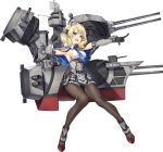 1girl antiaircraft_weapon armpits banned_artist black_legwear blonde_hair blue_dress breasts cannon capelet colorado_(kantai_collection) dress kantai_collection machinery necktie official_art pantyhose paseri pointing short_hair sideboob source_request turret 