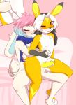  2019 anal anal_penetration anthro anthro_on_anthro digital_media_(artwork) duo fur hair lagomorph leporid male mammal nickii orange_eyes penetration penis pink_hair rabbit yellow_fur yellow_penis 