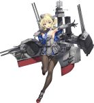 1girl antiaircraft_weapon armpits banned_artist black_legwear blonde_hair blue_dress breasts cannon capelet colorado_(kantai_collection) dress hand_on_own_chest hat headgear kantai_collection machinery necktie official_art pantyhose paseri short_hair sideboob source_request turret 
