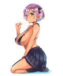  bikini_top breasts dark_skin dripping eating food full_body hair_ornament mismatched_legwear muneshiro_(hitsuji_kikaku) orange_eyes original pointy_ears popsicle purple_hair seiza sitting skirt string_bikini_top 