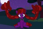  2019 badumsquish blue_eyes braided_hair collar equid equine fan_character female full_moon hair hi_res horse mammal moon my_little_pony night pigtails pony red_hair sitting solo spiked_collar spikes star tongue tongue_out 