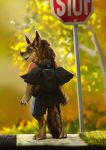  2019 5_fingers anthro barefoot brown_fur brown_nose canid canine canis conditional_dnp detailed_background digital_media_(artwork) digitigrade fur mammal smile solo trunchbull wolf 