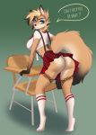  2019 5_fingers aimi anthro blue_eyes canid canine clothed clothing digital_media_(artwork) eyelashes female fox fur hi_res legwear mammal orange_fur solo standing suspenders text 