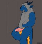  anthro balls bottomless clothed clothing dragon erection hoodie horn male muscular muscular_male precum solo zomacaius 