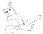  2019 ambiguous_gender anthro barefoot black_and_white canid canine cheek_tuft chest_tuft claws clothed clothing disney elbow_tufts fox fuel_(artist) mammal monochrome neck_tuft shoulder_tuft simple_background skye_(zootopia) stretching toe_claws topless tuft white_background zootopia 
