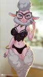  2019 alanscampos anthro bovid breasts caprine clothed clothing dawn_bellwether digital_media_(artwork) disney eyelashes eyewear female glasses green_eyes hi_res horn lingerie looking_at_viewer mammal navel patreon sheep smile solo url wool zootopia 