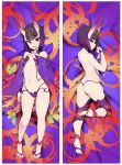  1girl ass ass_visible_through_thighs barefoot barefoot_sandals bob_cut breasts cleavage dakimakura eyebrows eyebrows_visible_through_hair fate/grand_order fate_(series) feet hair_ornament haori highres horns japanese_clothes looking_at_viewer lying multiple_views navel on_back oni oni_horns pale_skin purple_hair short_hair shuten_douji_(fate/grand_order) slugbox small_breasts smile soles stomach thigh_gap toes tongue 