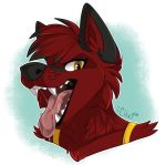  2016 amber_eyes anthro black_lips black_nose canid canine citrinelle digital_media_(artwork) fur headshot_portrait mammal open_mouth portrait red_fur simple_background teeth tongue 