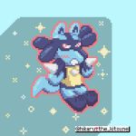  2019 ambiguous_gender anthro blush digital_media_(artwork) glistening hi_res hikaru_the_kitsune lucario mammal nintendo pastel pixel pixel_(artwork) pok&eacute;mon pok&eacute;mon_(species) simple_background sparkles star tagme video_games 