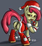  2013 animal_genitalia animal_pussy anus apple_bloom_(mlp) butt candy candy_cane christmas clothing earth_pony equid equine equine_pussy female feral food friendship_is_magic grey_background hair half-closed_eyes hat headgear headwear hi_res holidays horse looking_at_viewer mammal my_little_pony pony ponypron pussy saliva santa_hat simple_background solo young 