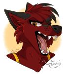  2016 amber_eyes black_lips black_nose canid canine canis citrinelle digital_media_(artwork) fur headshot_portrait mammal open_mouth portrait red_fur simple_background teeth tongue vore wolf 