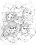  1girl 5boys ape artist_signature black_and_white boxing_gloves capcom clipboard crossover donkey_kong donkey_kong_(series) dr._mario eyebrows eyelashes eyes_closed female fingerless_gloves fists group hair headband highres human koaraymt koopaling little_mac male mario_(series) morton_koopa_jr. multiple_boys muscles muscular muscular_male mustache nintendo primate punch-out!! ryuu_(street_fighter) smile spiked_bracelet street_fighter super_mario_bros. super_smash_bros. tank_top teeth tied_hair wii_fit wii_fit_trainer 