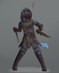  2019 absurd_res anthro anthrofied armor atherol athletic bethesda_softworks bill_(skybluefox) black_fur blue_fur boots canid canine clothing cosplay dagger elder_scrolls_online footwear front_view fur gloves headgear hi_res hood leather leather_armor legwear lucario male mammal mask melee_weapon nintendo pok&eacute;mon pok&eacute;mon_(species) pok&eacute;morph red_eyes solo the_elder_scrolls thief video_games weapon 