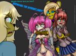  blonde_hair blondie_(zachthehedgehog) breast_grab breasts brown_hair charlotte_berrydew cleavage clothed clothing crossgender doki_doki_literature_club english_text fan_character female five_nights_at_freddy&#039;s fur golden_freddy_(fnaf) green_eyes hair hand_on_breast hi_res huniepop kyu_sugardust lagomorph leporid mammal monika_(ddlc) pink_hair ponytail rabbit springtrap_(fnaf) text ursid video_games wings yellow_fur zachthehedgehog97-2 