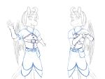  2019 4:3 anthro armwear belt bottomwear clothed clothing digital_media_(artwork) dragon dzaladan female gesture greeting heart_sign hi_res horn looking_at_viewer open_mouth pouch_(disambiguation) scalie signature simple_background sketch skirt smile solo standing steampunk warmers white_background wings 