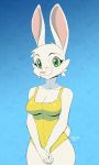 2019 anthro big_breasts breasts female fur gradient_background hi_res lagomorph leporid looking_at_viewer mammal rabbit simple_background skeleito smile solo 