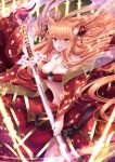  1girl animal_ears breasts cleavage fate/grand_order fate_(series) fox_ears highres holding holding_sword holding_weapon katana large_breasts long_hair navel orange_eyes orange_hair suzuka_gozen_(fate) sword weapon wide_sleeves yuzushiro 