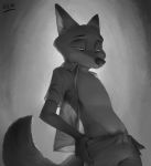  2019 anthro bulge canid canine clothed clothing disney fox fur hi_res male mammal nick nick_wilde s1m simple_background solo tagme zootopia 