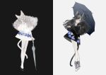  animal_ears black_hair flower legs nekosuke_(oxo) original shoes tail umbrella umbrella_on_arm 