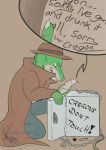  alcohol alligator alligatorid anthro beer beverage chain clothed clothing cregon crocodile crocodilian crocodylid fedora fridge fully_clothed hat headgear headwear hi_res lock male marker note philfox reptile scalie simple_background sketch text upset white_background 