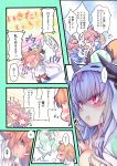  4girls ahoge animal_ear_fluff animal_ears aqua_hair battle breasts cat_paws cleavage closed_eyes commentary_request dragon_girl dragon_horns dual_persona faceless faceless_female fangs fate/grand_order fate_(series) fox_ears fox_girl fox_tail fujimaru_ritsuka_(female) gloves hair_between_eyes hair_ornament hair_scrunchie happy highres horns jacket jumping kiyohime_(fate/grand_order) large_breasts long_hair multiple_girls one_side_up open_mouth orange_hair paw_gloves paws pink_hair ponytail red_eyes scrunchie side_ponytail snake_costume speech_bubble tail tamamo_(fate)_(all) tamamo_cat_(fate) tamamo_no_mae_(fate) translation_request white_jacket wisespeak yellow_scrunchie 