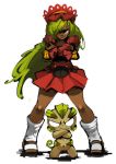  bittenhard brown_eyes clothed clothing crown dofus dress female green_hair hair humanoid legwear long_hair puppet red_clothing red_dress sadida serious simple_background socks white_socks 